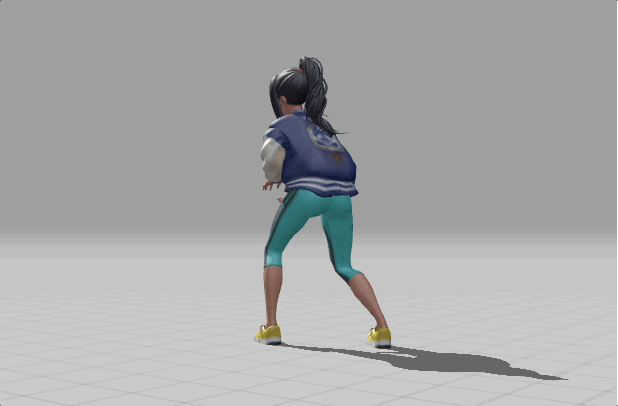 Animated 3D character in athletic wear, warming up and shifting into a ready stance